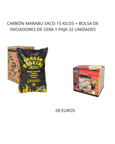 saco de 15 kg de Marabu + 1 bolsa de iniciadores  de cera y paja por 28€