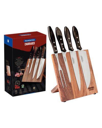 Juego Tramontina 4 cuchillos + soporte de madera
