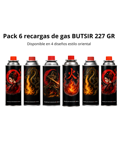Pack 6 recargas de gas Butsir B250 227 g para cabezal (4 diseños estilo oriental)